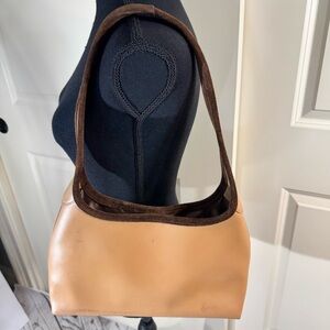 Coccinelle Minimalist Tan Leather Shoulder Bag with Brown SuedeTrim